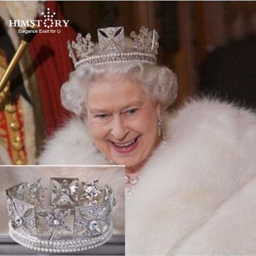 Himstory Vintage Flower Queen Crown Pearl Bridal Hair Jewelry Full Round British Princess Pageant Wedding Hair Hair Accessories