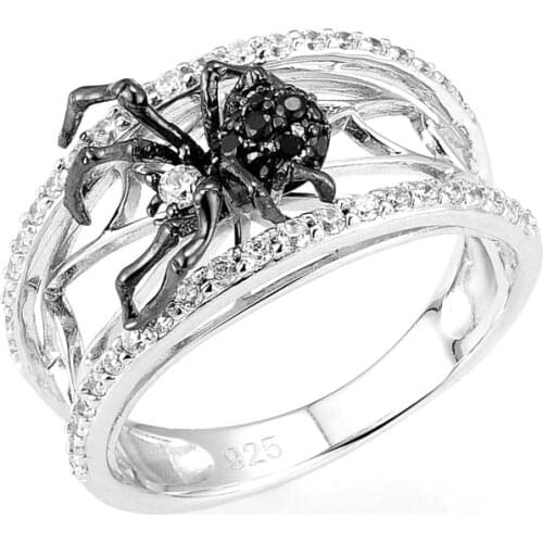 Huitan Chic Black Spider Women Rings Theme Party Girl Anniversary Gift Dazzling Crystal Cubic Zircon Daily Wearable Ring Jewelry