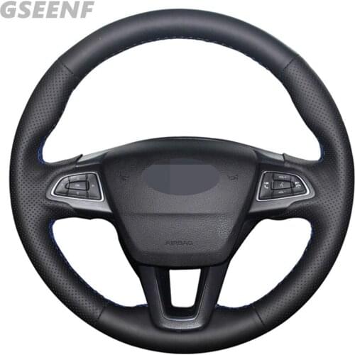 Car Steering Wheel Cover For Ford Focus 3 2018-2015 Kuga 2019-2016 Escape C-MAX Black Hand-stitched Artificial Leather