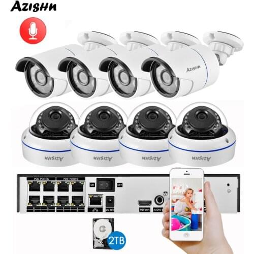 AZISHNH.265 8CH 3MP POE NVR Kit Audio Sound CCTV System 3.0MP Dome Security IP Camera P2P Indoor Outdoor Video Surveillance Set
