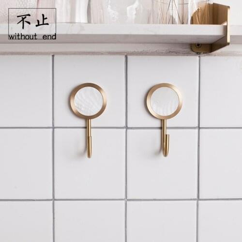 Nordic Brass Hook Viscose Coat Hook Blue Gold Pearl Shell Kitchen Toilet Nail Free Towel Hook