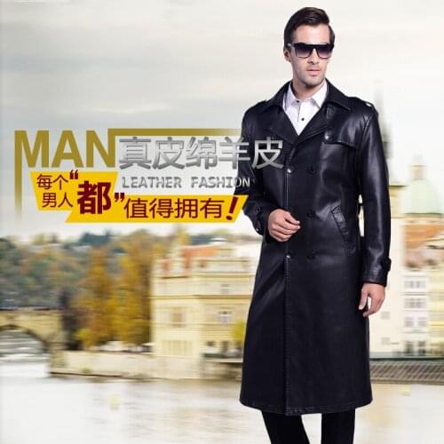 M- 4XL!! 2018 Winter new mens mens long suit collar leather coat for mens double breasted leather trench coat