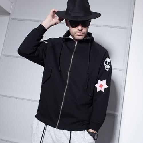 Plus fleece bat shirt stand collar male badge embroidered patch mens coat Europe and America hip hop west coast style couple