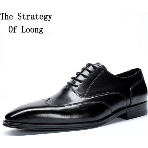 Spring Autumn New Korean Style Genuine Leather Men Business Shoes Square Toe Handmade Sewing Male Formal Brogue Shoes 20200708