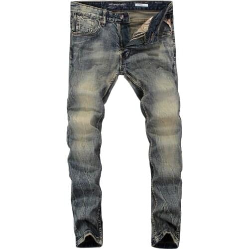 Men Jeans Fashion Retro Washed Denim Long Pants Slim Fit Elastic Classical Jeans Men Vintage Designer Jeans Italian Style Homme