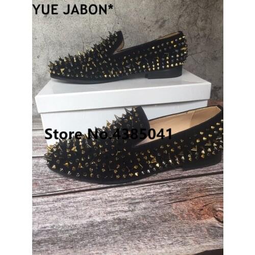 Hot Fashion Brand Design Men Shoes Slip On Rivets Stud Leather Men Loafers Flats Gold Rivet Sapato Feminino Shoes Mens Slip On