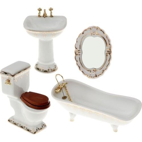 4pcs Bathroom Toilet Bathtub Set Dollhouse Mini Furniture Accessories Suitable