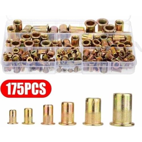 175PCS Assorted In M3 M4 M5 M6 M8 M10 Metric Rivet Nut Kit Carbon Steel Flat Head Threaded Insert Nuts Cap Rivet