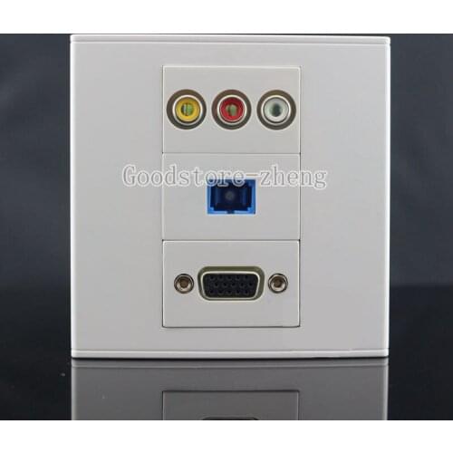 Wall Face Plate 3RCA AV + SC Fiber + VGA Outlet Socket Assorted Panel Faceplate