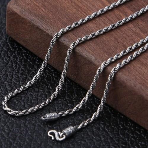 BOCAI New 2021 Fashion 100% real S925 pure silver jewelry 1.6mm vintage necklace for Man Hemp rope weave pattern