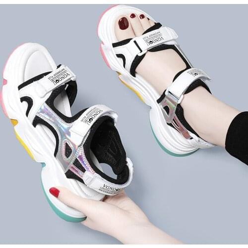 New Women Summer Open Toe Rainbow Thick Bottom Sandals Ladies Chunky Platform Shoes