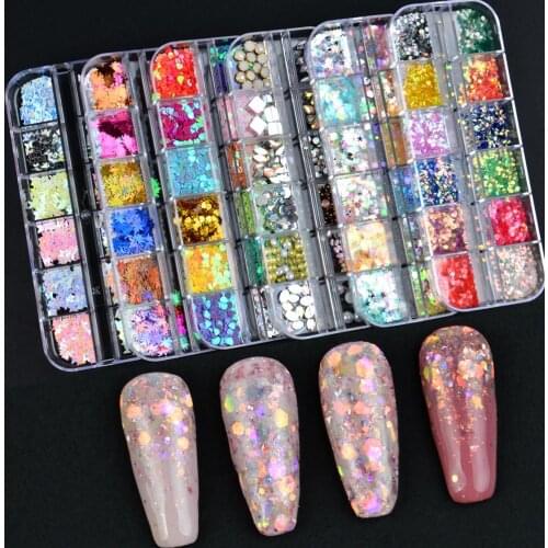 12 Grids Charm 3D Nail Flakes Butterfly Shape Laser Glitter Sequins Holographic Nail Art Decorations Manicure DIY Tips