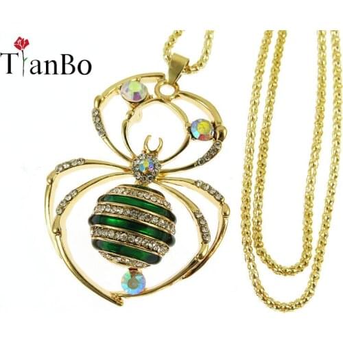 TianBo High Quality Alloy Enamel Spider Necklaces & Pendants for Women Crystal Long Sweater Chain Necklace Fashion Jewelry
