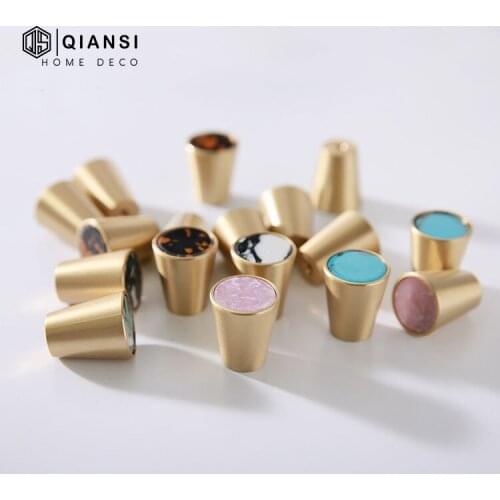 Qiansi Plastic Handle Acrylic Inlaid Metal Brass Modern Simple Cabinet Door Handles Kitchen Furniture Wardrobe Knobs and Handles