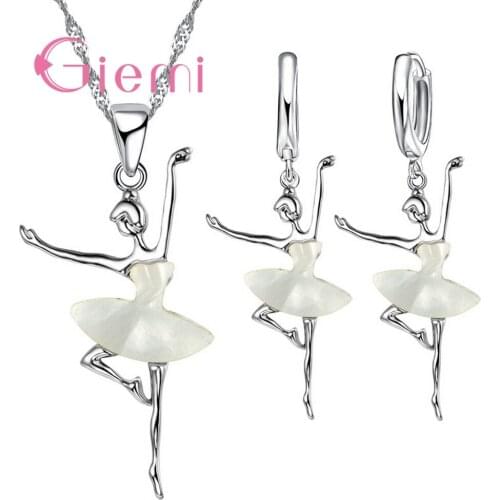 Valentine Day Gift Beautiful Ballet Dancing Girl Pendant Jewelry Set Fashion 925 Sterling Silver Necklace Earrings Sets