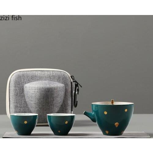 Portable Travel Tea Making Utensils Simple Kung Fu Tea Set One Pot and Two Cups Ceramics Teacup Teapot Household Trumpet Teaware