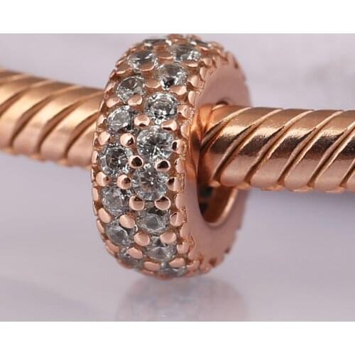 S925 Silver Bead DIY Jewelry Inspiration Within Spacer Charms fit Lady Bracelets Bangle Rose & Clear CZ