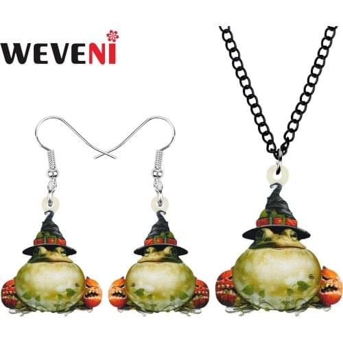 WEVENI Acrylic Halloween Hat Pumpkin Head Frog Jewelry Sets Cute Animal Earrings Necklace For Women Girl Party Gift Accessories