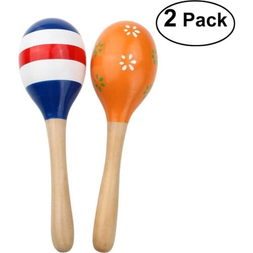 2pcs 20cm Funny Children Kids Wooden Maracas Rattle Shakers Musical Educational Toys (Random Color & Pattern)
