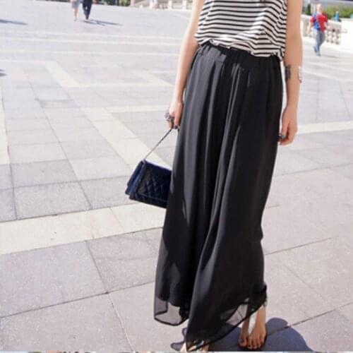 Women Chiffon Pants Summer Wide Leg Pants High Waist Long Loose Pants Palazzo Culottes Trousers Femme Pantalones New Fashion