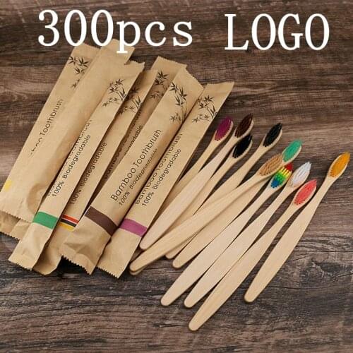 300 Pcs Customized Laser Engraving Logo Bamboo Toothbrushes Portable Eco Friendly Wooden Tooth Brush for Adults Children