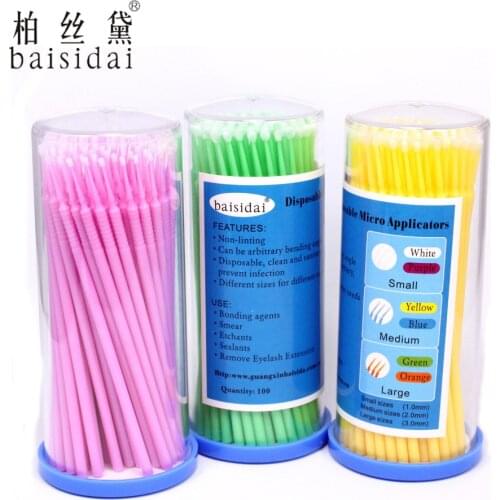 300 PCS 3 Size Mix Disposable Micro Swab Brush Applicator Eyelash Extension Tool Cotton Swab Used For Lashs Bonding Primer