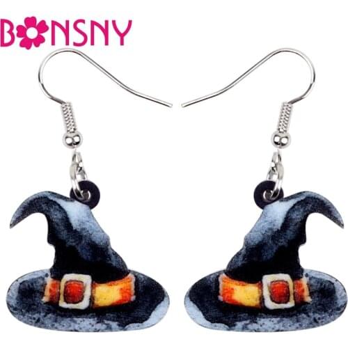 Bonsny Statement Acrylic Halloween Magical Hat Earrings Drop Dangle Hot Novelty Anime Jewelry For Women Girls Teems Gift Charms