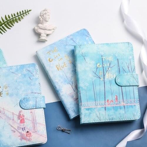 "Girl in Blue" Faux Leather Soft Cover Cute Diary Journal Notebook Notepad Beautiful Girls Planner Agenda