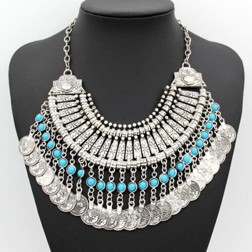 UKEN Bohemia Style Black Resins Craving Flower Coins Necklaces & Pendants Statement Jewelry Vintage Necklaces For Women