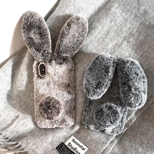 For iPhone Xs Max 3D Cute Cat Ear Fluffy Fur Case for iPhone X XR 8 Plus Rabbit Bunny Cover for iPhone 6 6S Plus 7 7Plus Coque