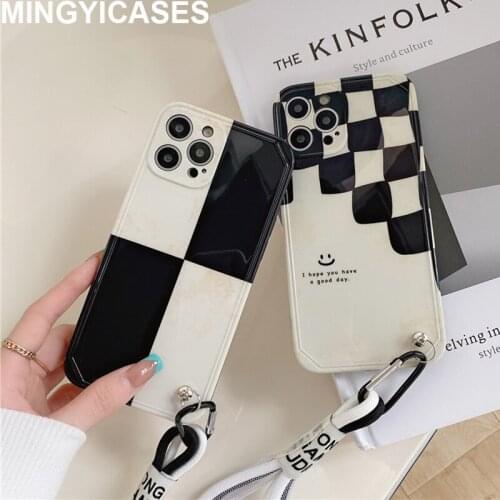 Fundas for iPhone 12 Pro Max Case IMD Protective Black&White Pattern Case for iphone 7 8 Plus 11 Pro Max Xr Xs Max X Cover Strap