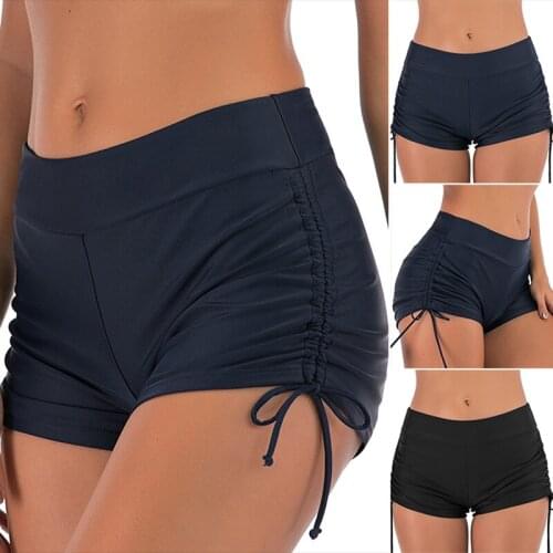 Womens All-Match Swimming Trunks Solid Color Swimsuits Womens One-Piece Swimming Trunks
