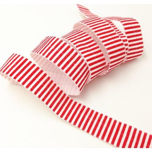 Good Quality Red Stripe FOE 5/8" Stripe Fold Over Elastic Ribbon for DIY Headwear Hair Accessorie Wholesale 10Y/Lot