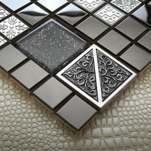 Modern black metal stainless steel crystal glass mosaic tiles EHM1052 for kitchen backsplash tile bathroom shower wall cover