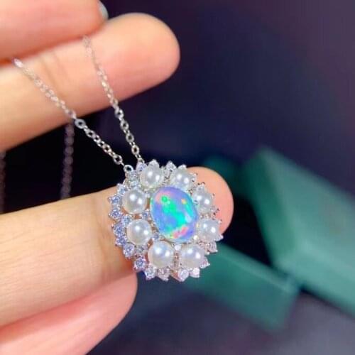 Grace Sun flower natural Multicolor opal gem Pendant natural gemstone pendant S925 silver women girl party gift fine jewelry
