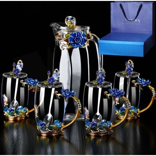 Creative Enamel Colored Water Cup Flask Set of High Grade Scented Tea Cup Cold Kettle Thickened Thermostable Glass Gift Set