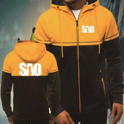 Fashion casual Mens Zip Jacket SAO Sword Art Online Printing Spring Autumn Splicing High Quality Cotton Mens clothes