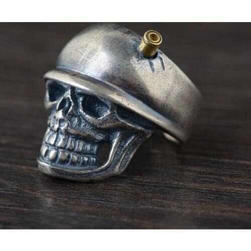 925 Sterling Silver Skull Mens VINTAGE PUnk soldier ring rings Fashion Jewelry A2551