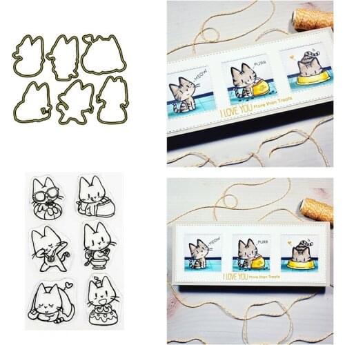 Leisure Eating Cat Metal Cutting Dies Corresponding Clear Stamp DIY Crafts Card Album Making Scrapbooking 2021