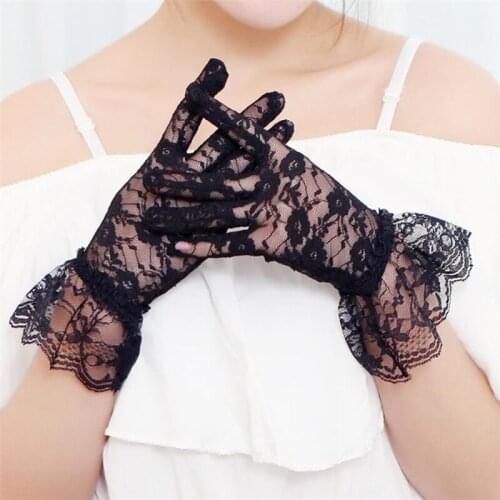 Formal gloves Lace Gloves Women Tulle Gloves Stretchy Lotus Leaf Sheers Flexible Mesh Gloves Full Finger Sexy Gloves