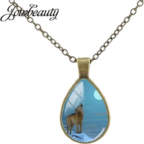JOINBEAUTY New Moon Wolf Snow Mountain Glass Alloy Pendant Necklace Handmade Fashion Men Party Jewelry Accessories NS105 01