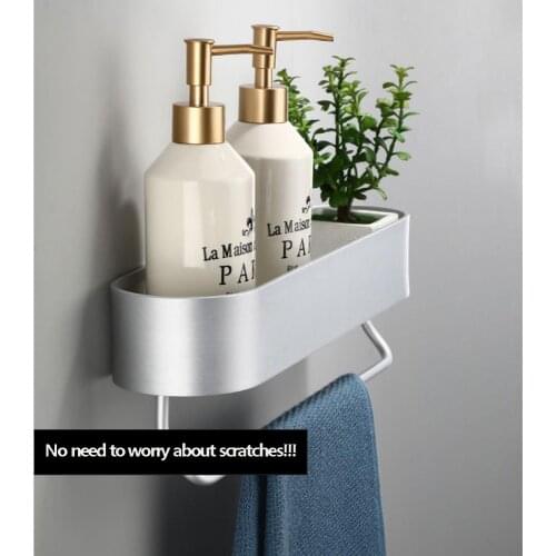 Space aluminum Frosted Bathroom Shelves Kitchen Wall Shelf Shower Storage Rack Towel Bar Bathroom Accessories 30-50 cm Length