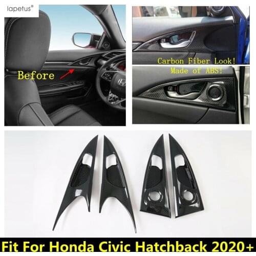Carbon Fiber Look Interior For Honda Civic Hatchback 2020 2021 Car Inner Door Doorknob Pull Handle Hand-clasping Bowl Cover Trim