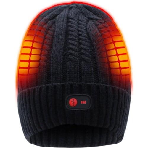 QILOVE 7.4V Rechargeable Electric Warm Heated Hat Winter Battery Skull Beanie,Black,3 Heat