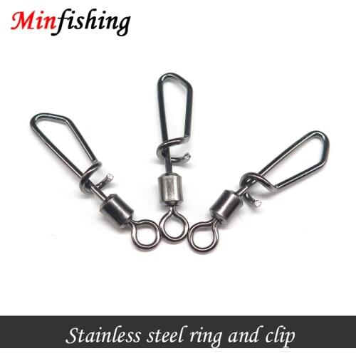 Minfishing 50 pcs Rolling Swivel Snap Stainless Steel Fishing Snap Fishing Swivel Fishing Hook Accessories