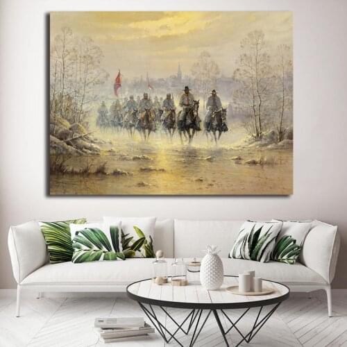 Confederate Army Cavalry Soldier Poster America Civil War Art Paintings On Canvas Modern Decorative Wall Pictures Home Decor