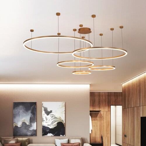 Modern LED Pendant Lights Nordic Living Dining Room Dimmable Creative ring lustre pendant lamp Circular Rings hanglamp lighting