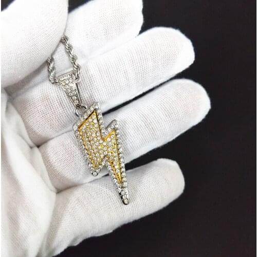 Hip Hop Iced Out Bling Cubic Drip Lightning pattern Zircon Letters Necklaces & Pendant Chain For Men Jewelry with Rope Chain