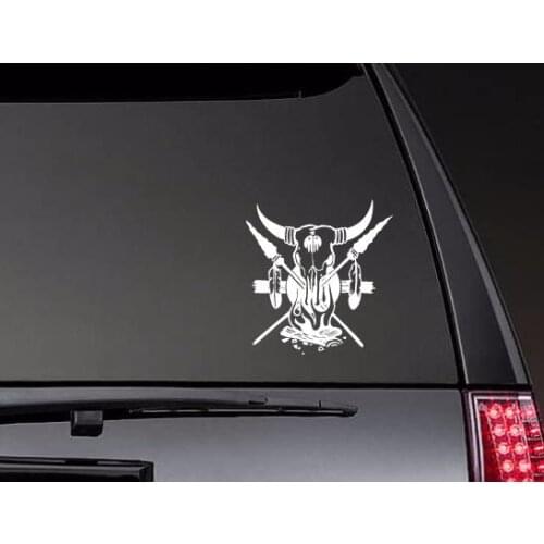 Bull Skull With Spears Feathers And Fire Decal Car Auto Bumper Bike Decor Unique Art Pattern Waterproof ZP0318