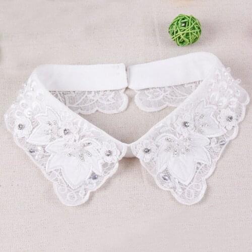 Embroidered Shirt sweater Original Lace Detachable Collar Ladies Black White female autumn winter embroidery chiffon fake collar